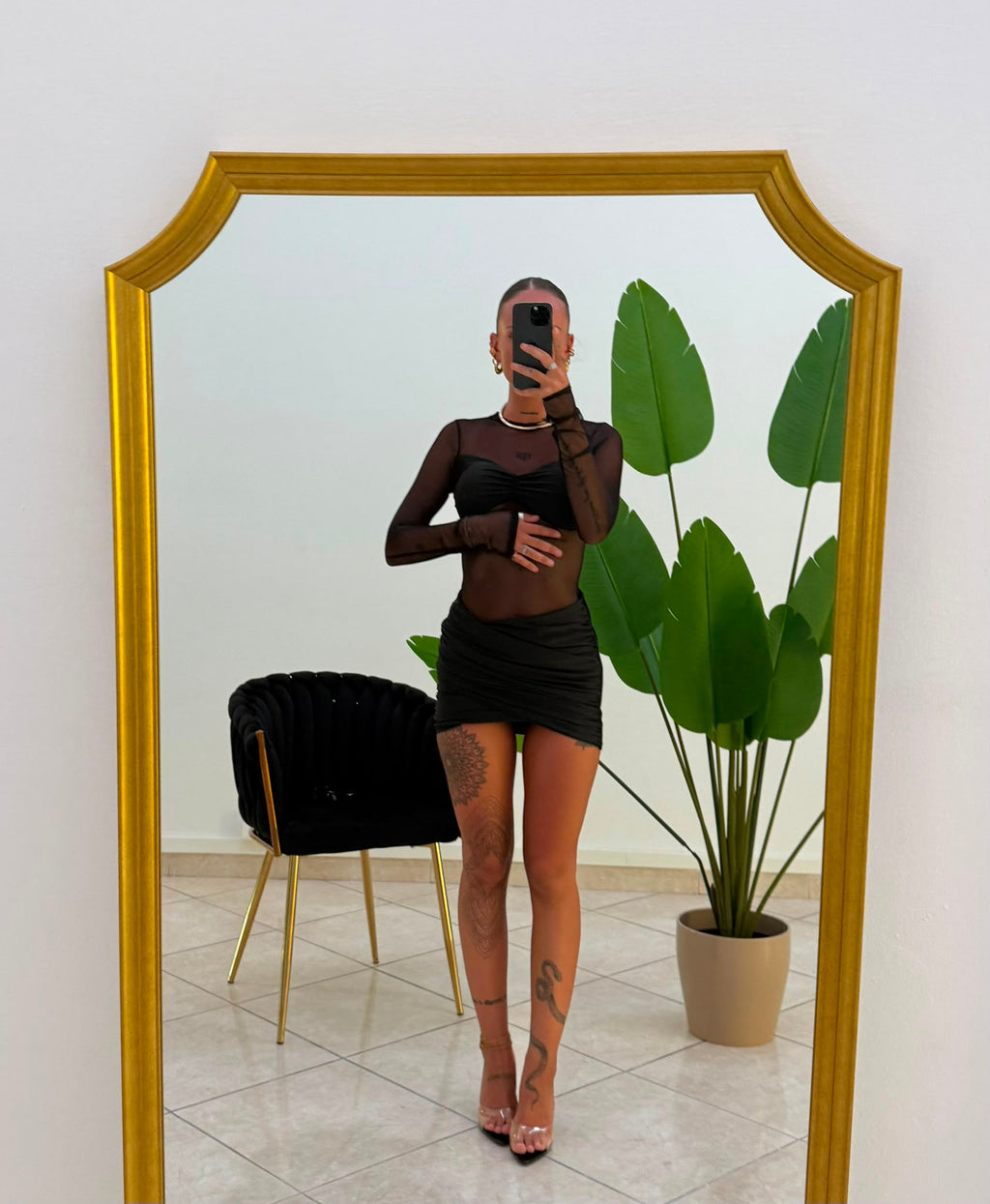 Noir Mesh Mini Dress