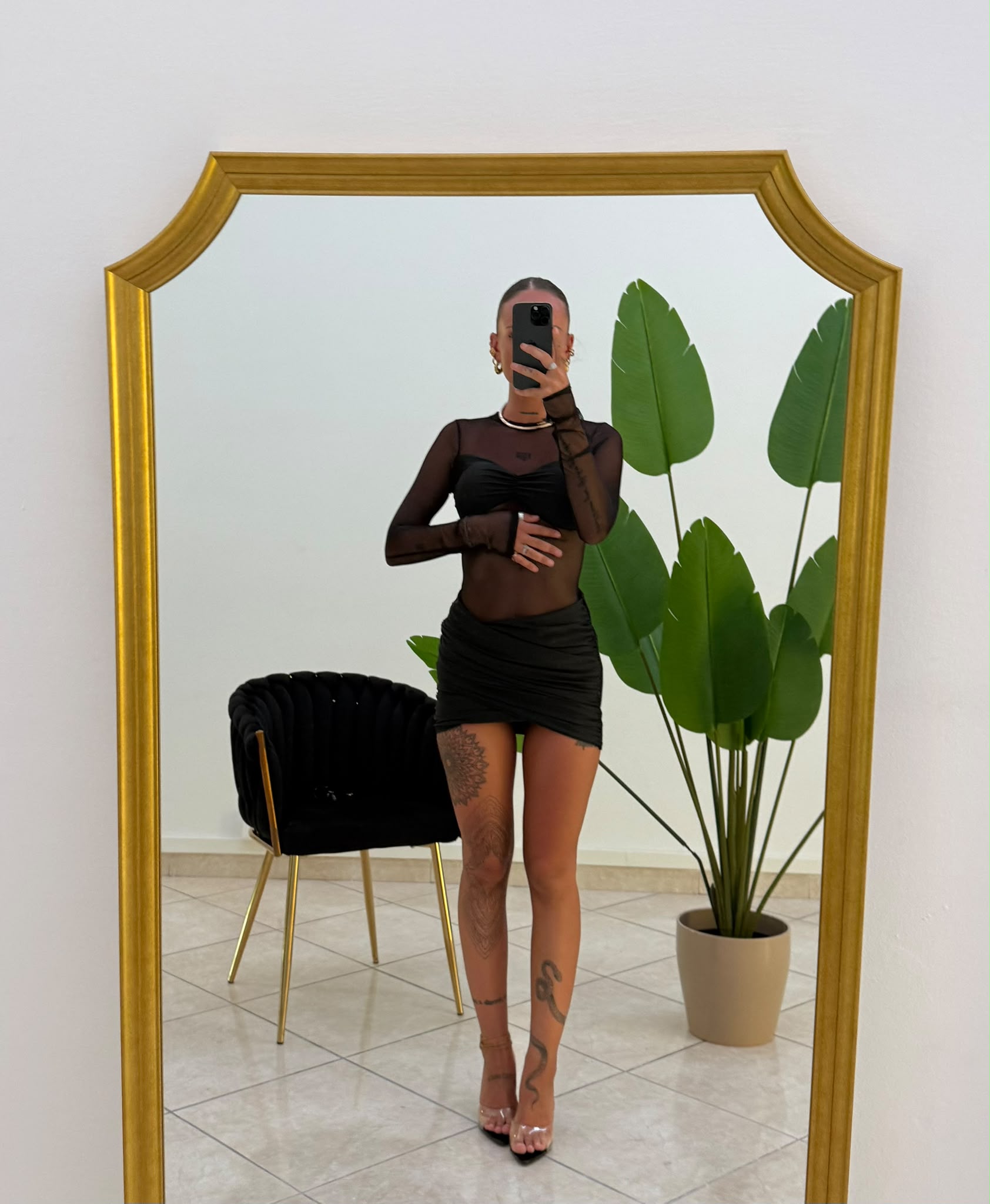 Noir Mesh Mini Dress
