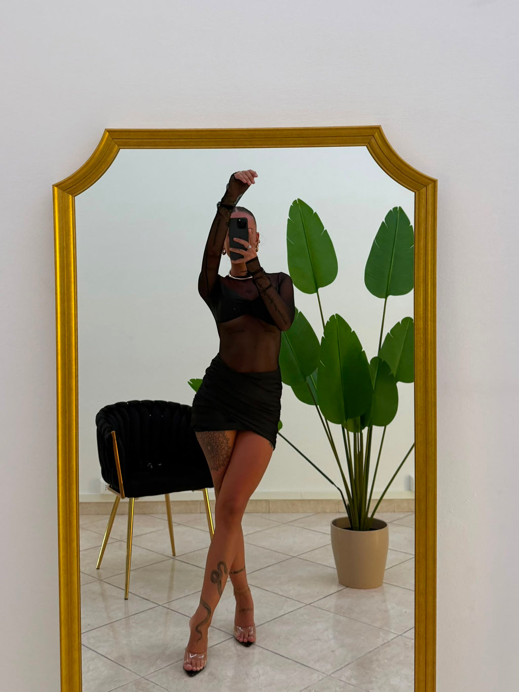 Noir Mesh Mini Dress