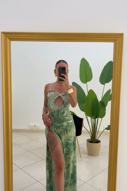 Abito verde tie-dye cut-out — alta qualità