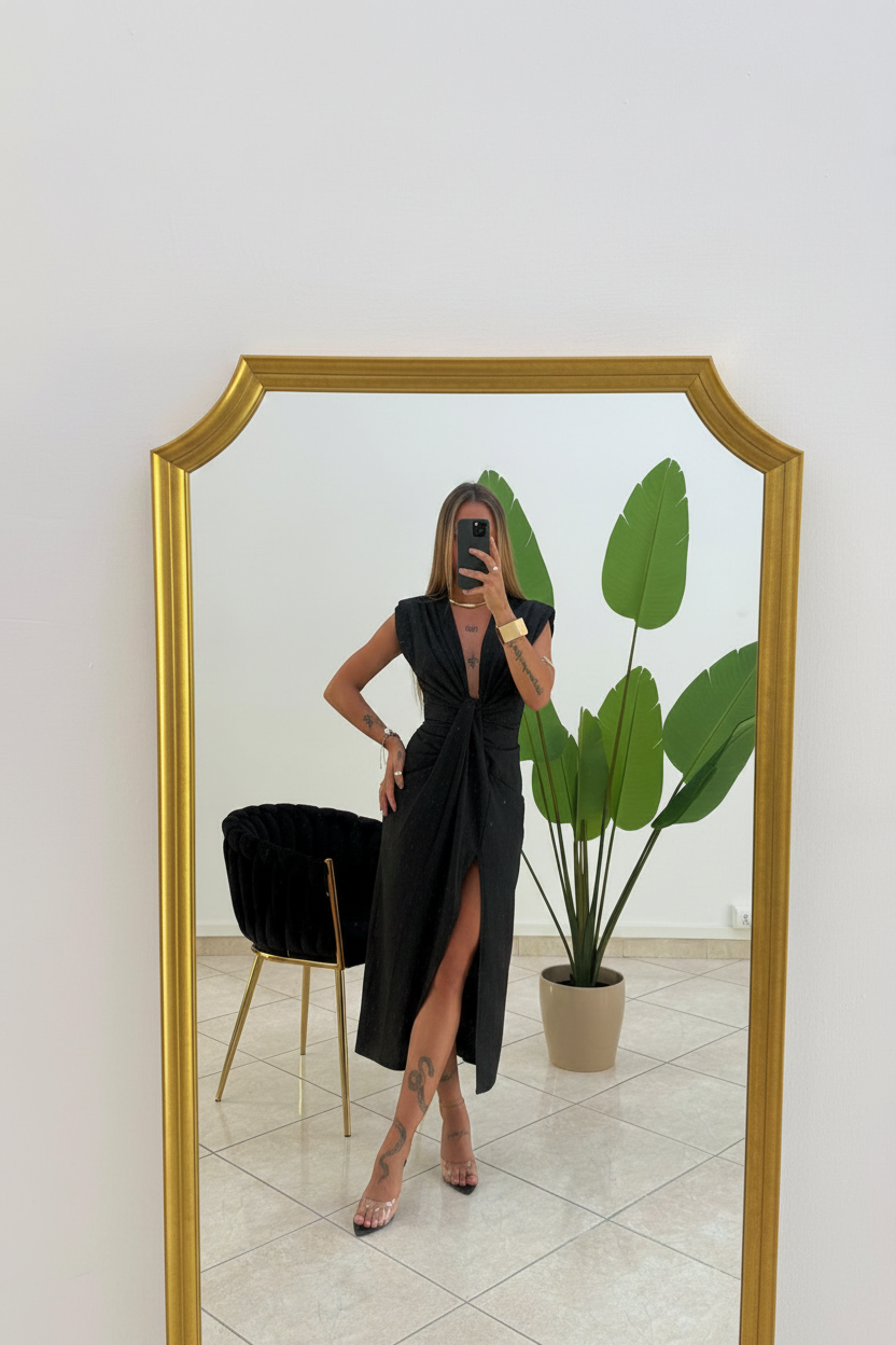 Noir abito wrap nero — posa alternativa