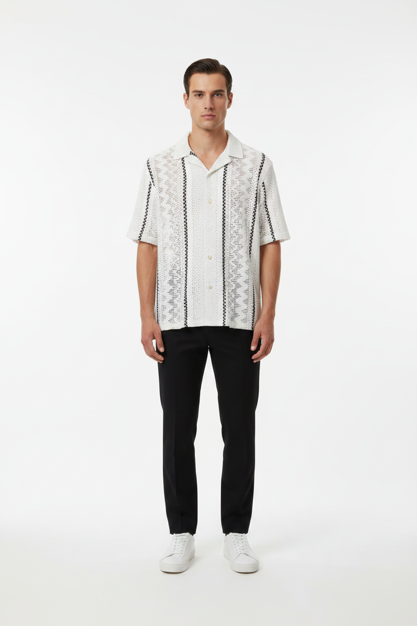 Modello camicia crochet bianca righe nere
