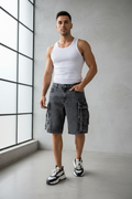 Pantaloncino Cargo Denim Grigio con Modello