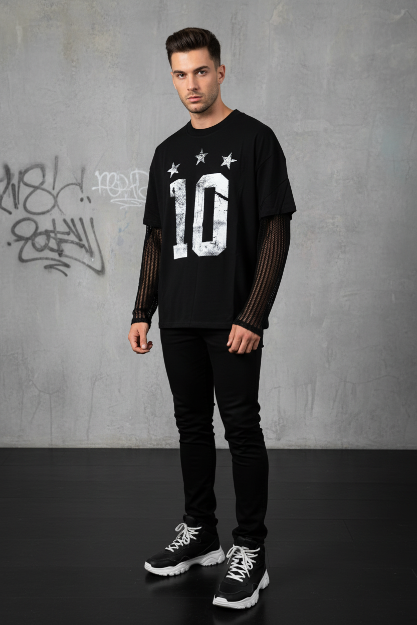 T-Shirt Number 10 Nera con Modello