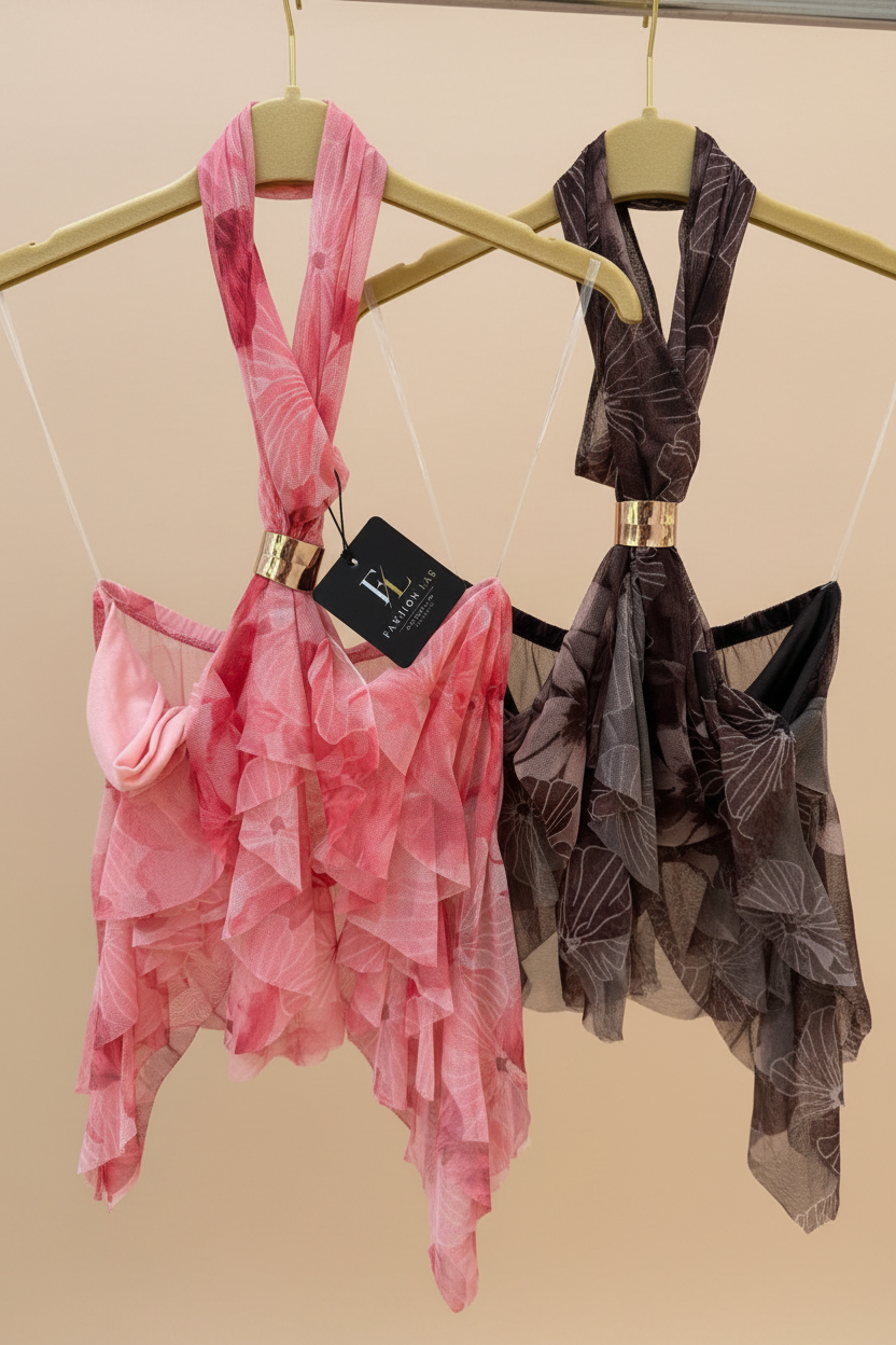 Top chiffon balze su grucce