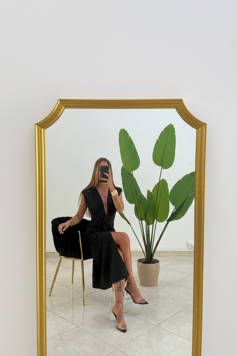 Vestito nero — seduta sulla sedia